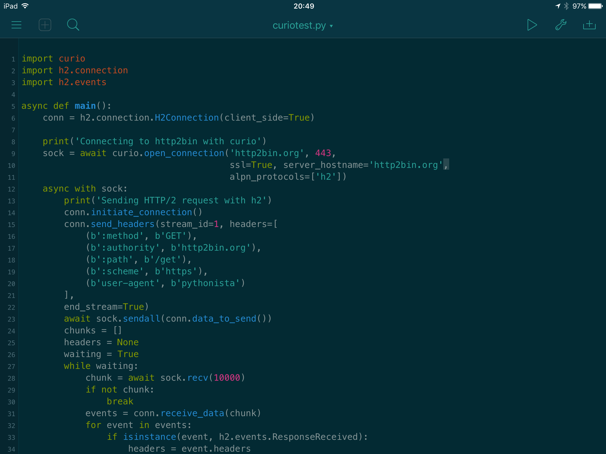 The curio script I ran